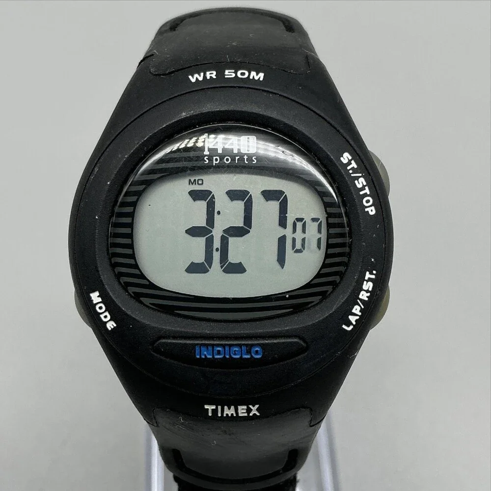 Timex 1440 Sports Unisex Watch 34mm Digital Dial Black Band Indiglo New Battery